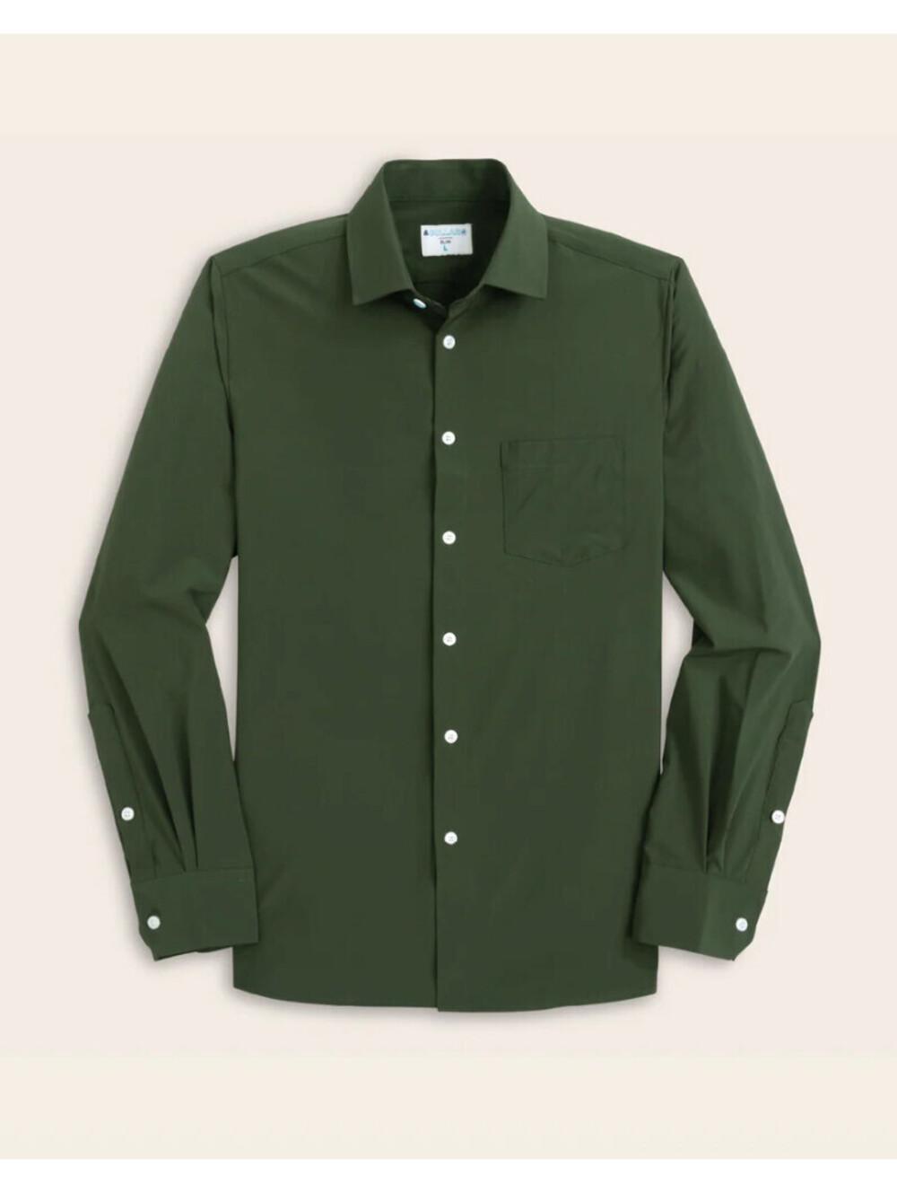 &Collar Athletic Fit Olive Green Men's Dress Shirt XL